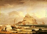 Michael Canvas Paintings - Fishermen rowing in, before St. Michael's Mount